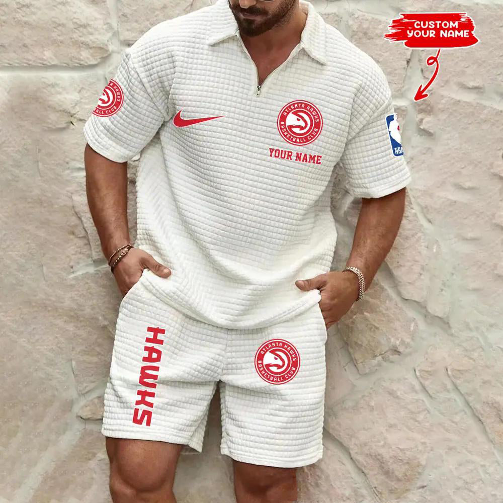 Atlanta Hawks Men’s Waffle Pattern Half Zipper Shirt And Shorts AZBT2DWSS000012