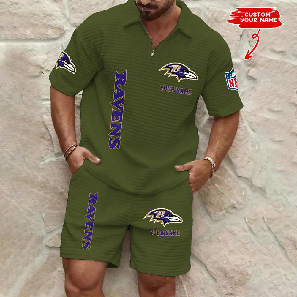 Baltimore Ravens Men’s Waffle Pattern Half Zipper Shirt And Shorts AZBT2DWSS000014