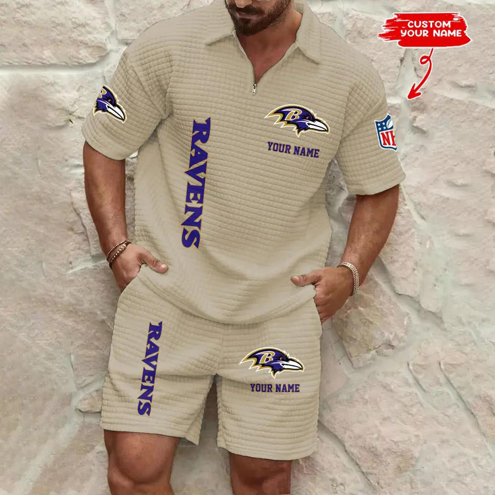 Baltimore Ravens Men’s Waffle Pattern Half Zipper Shirt And Shorts AZBT2DWSS000014