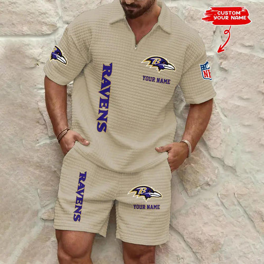 Baltimore Ravens Men’s Waffle Pattern Half Zipper Shirt And Shorts AZBT2DWSS000014