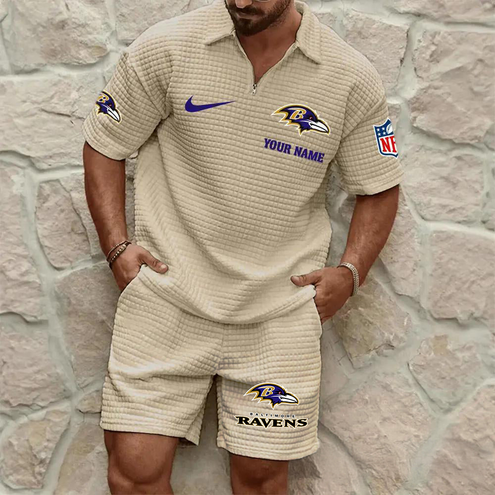 Baltimore Ravens Men’s Waffle Pattern Half Zipper Shirt And Shorts AZBT2DWSS000015