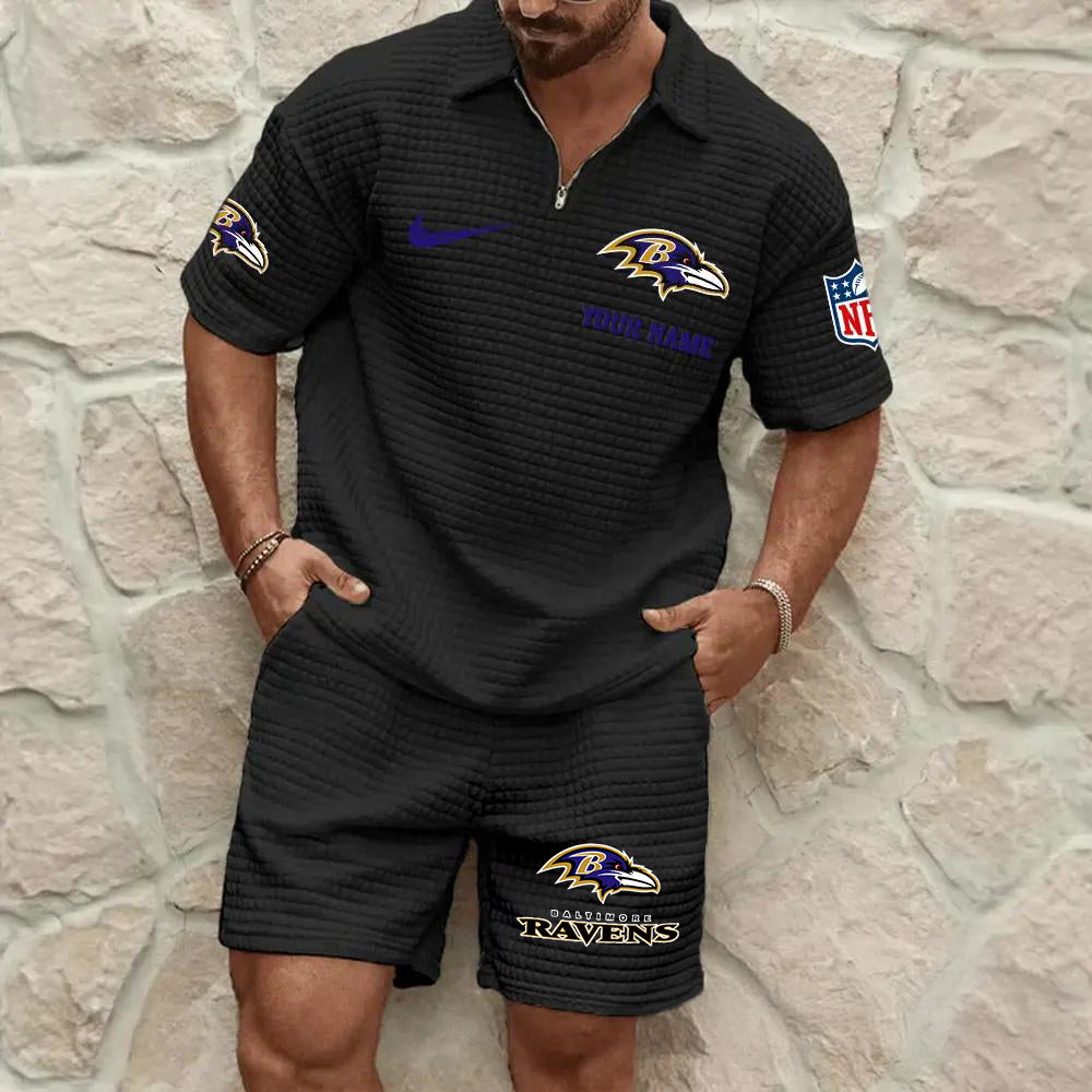 Baltimore Ravens Men’s Waffle Pattern Half Zipper Shirt And Shorts AZBT2DWSS000015