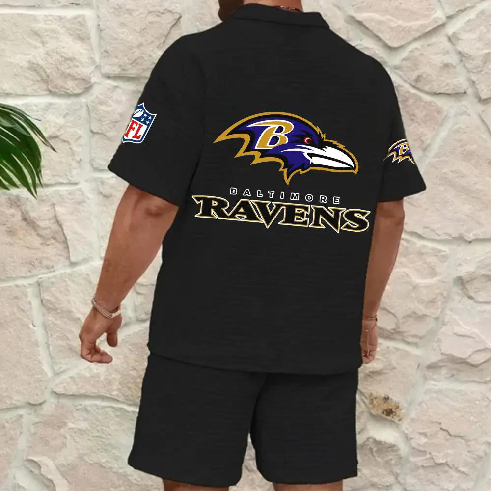Baltimore Ravens Men’s Waffle Pattern Half Zipper Shirt And Shorts AZBT2DWSS000015