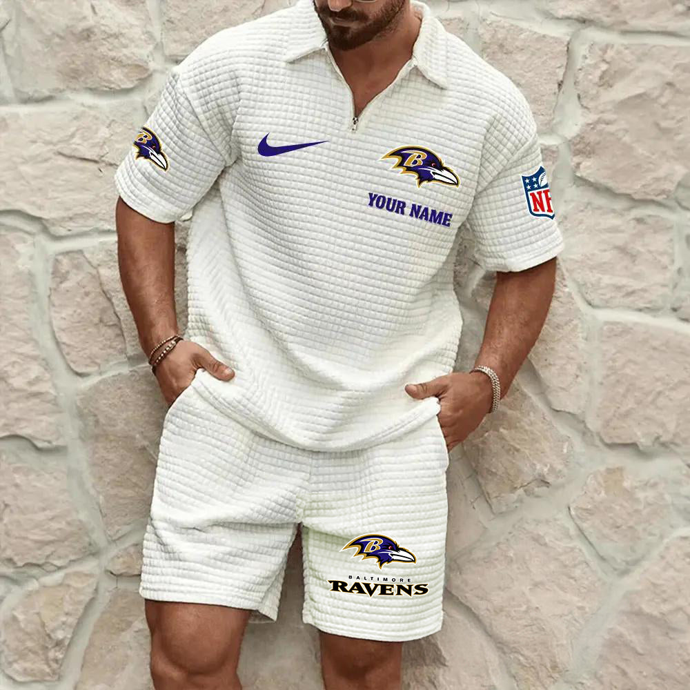 Baltimore Ravens Men’s Waffle Pattern Half Zipper Shirt And Shorts AZBT2DWSS000015