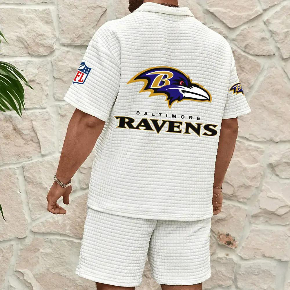 Baltimore Ravens Men’s Waffle Pattern Half Zipper Shirt And Shorts AZBT2DWSS000015