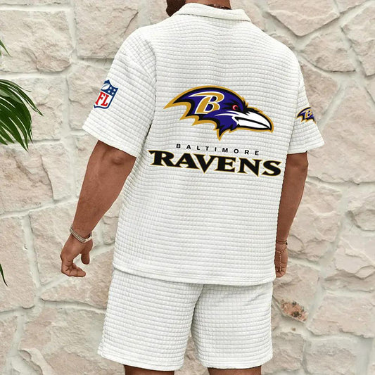 Baltimore Ravens Men’s Waffle Pattern Half Zipper Shirt And Shorts AZBT2DWSS000015