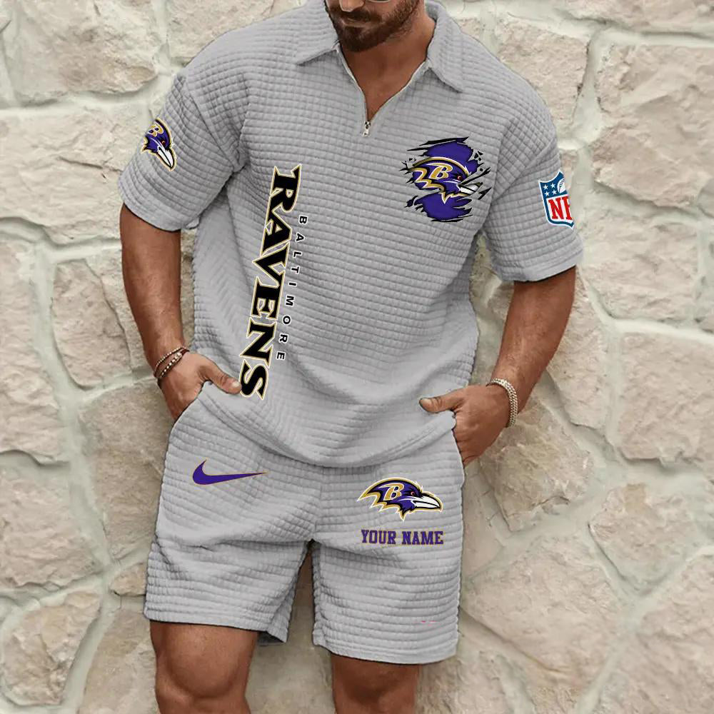 Baltimore Ravens Men’s Waffle Pattern Half Zipper Shirt And Shorts AZBT2DWSS000016