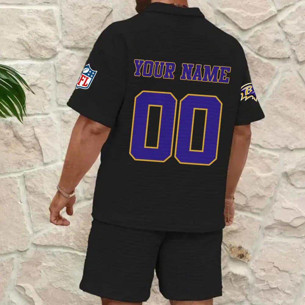 Baltimore Ravens Men’s Waffle Pattern Half Zipper Shirt And Shorts AZBT2DWSS000016