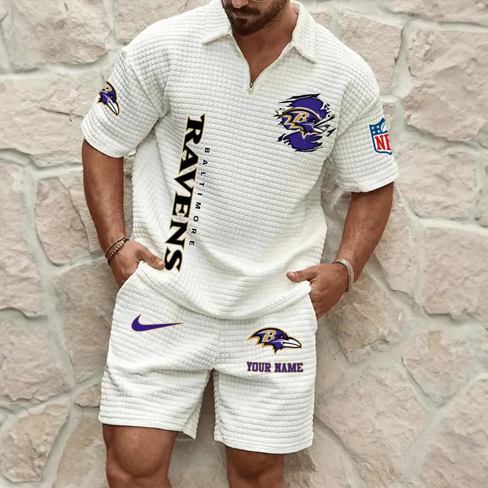 Baltimore Ravens Men’s Waffle Pattern Half Zipper Shirt And Shorts AZBT2DWSS000016