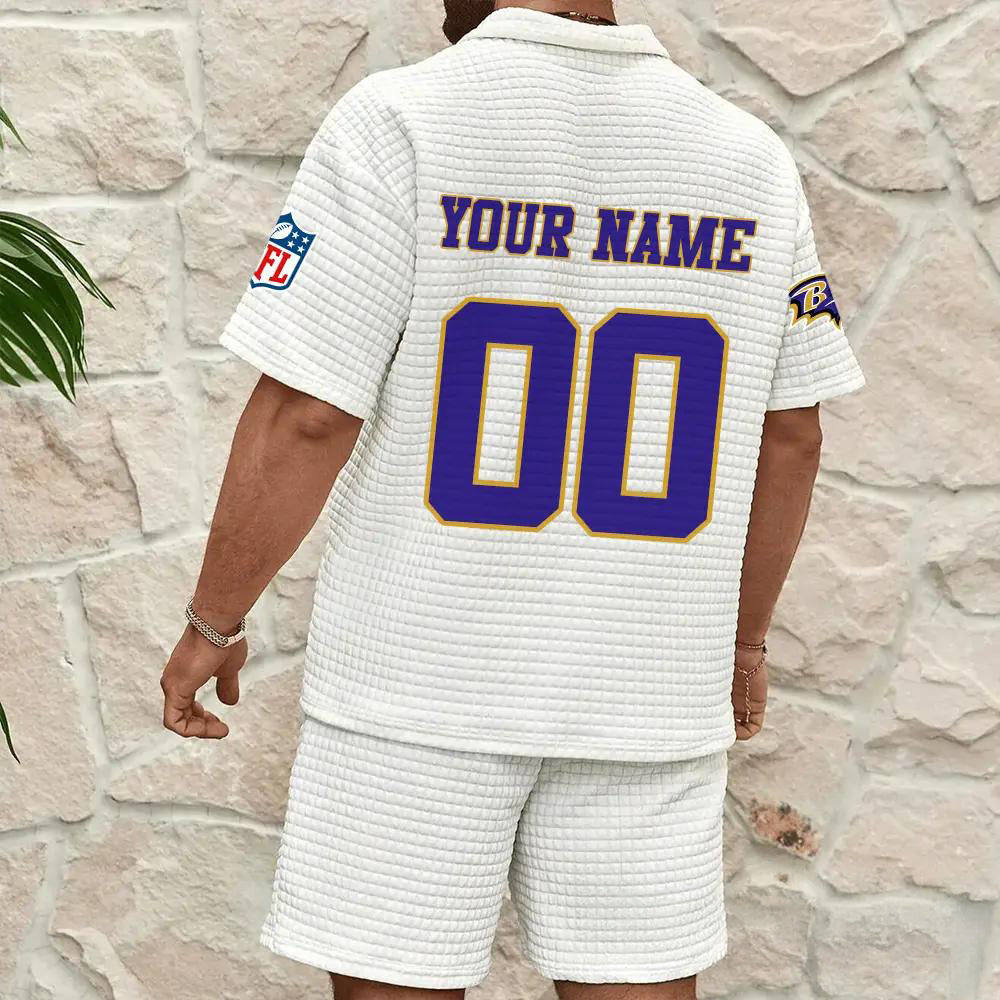 Baltimore Ravens Men’s Waffle Pattern Half Zipper Shirt And Shorts AZBT2DWSS000016