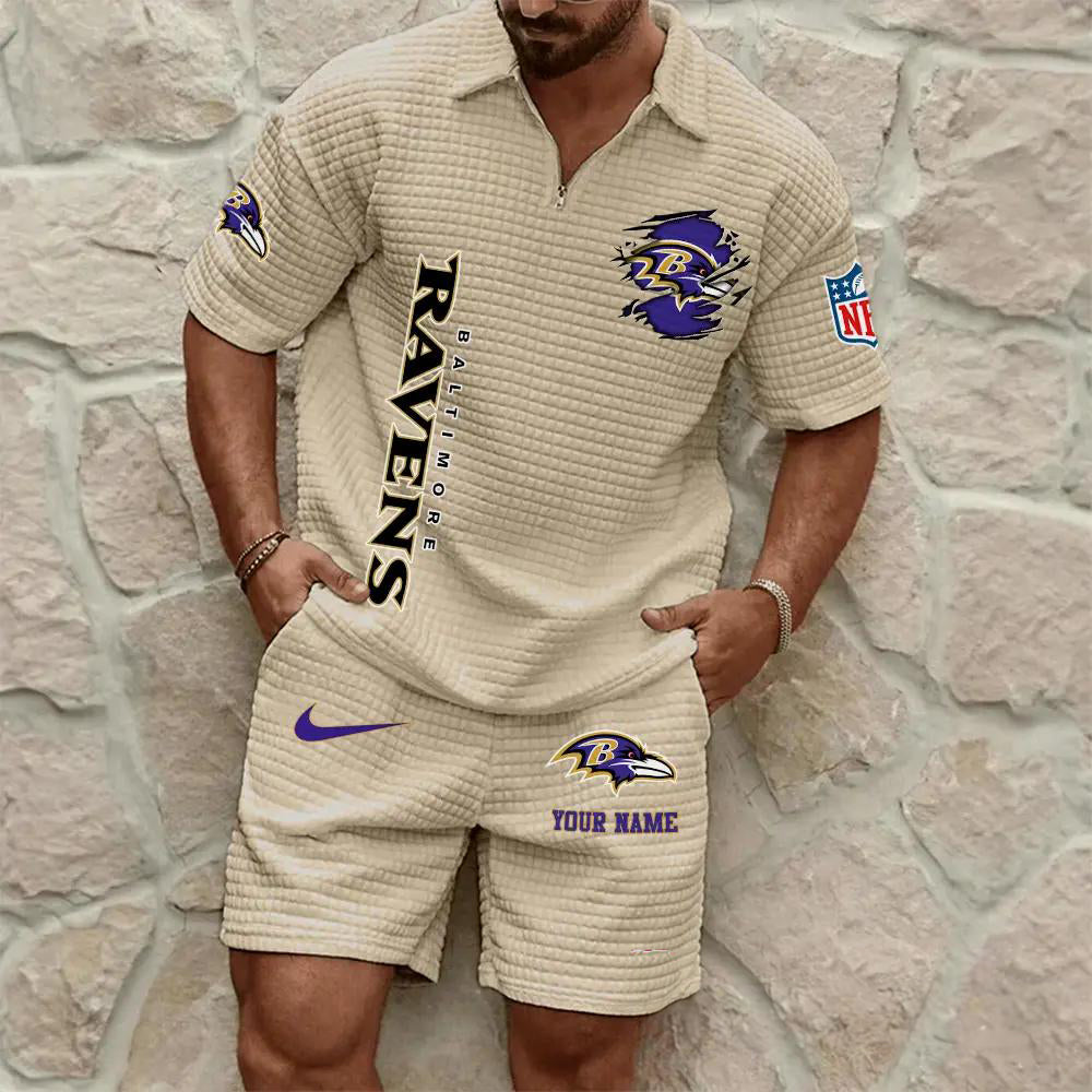 Baltimore Ravens Men’s Waffle Pattern Half Zipper Shirt And Shorts AZBT2DWSS000016