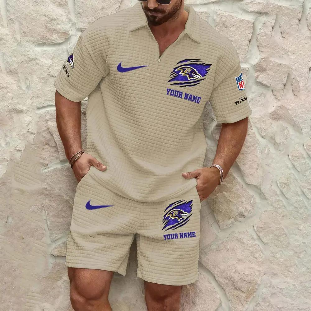 Baltimore Ravens Men’s Waffle Pattern Half Zipper Shirt And Shorts AZBT2DWSS000017