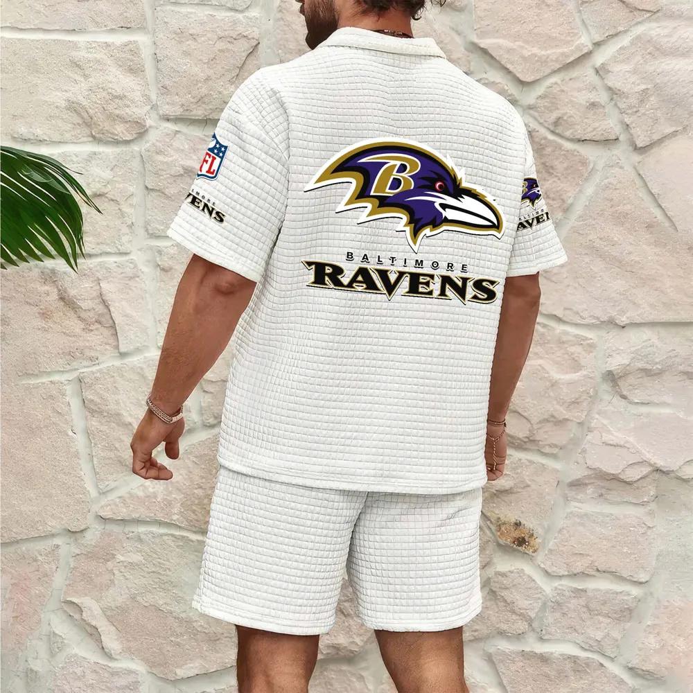 Baltimore Ravens Men’s Waffle Pattern Half Zipper Shirt And Shorts AZBT2DWSS000017
