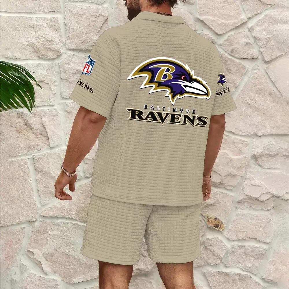 Baltimore Ravens Men’s Waffle Pattern Half Zipper Shirt And Shorts AZBT2DWSS000017