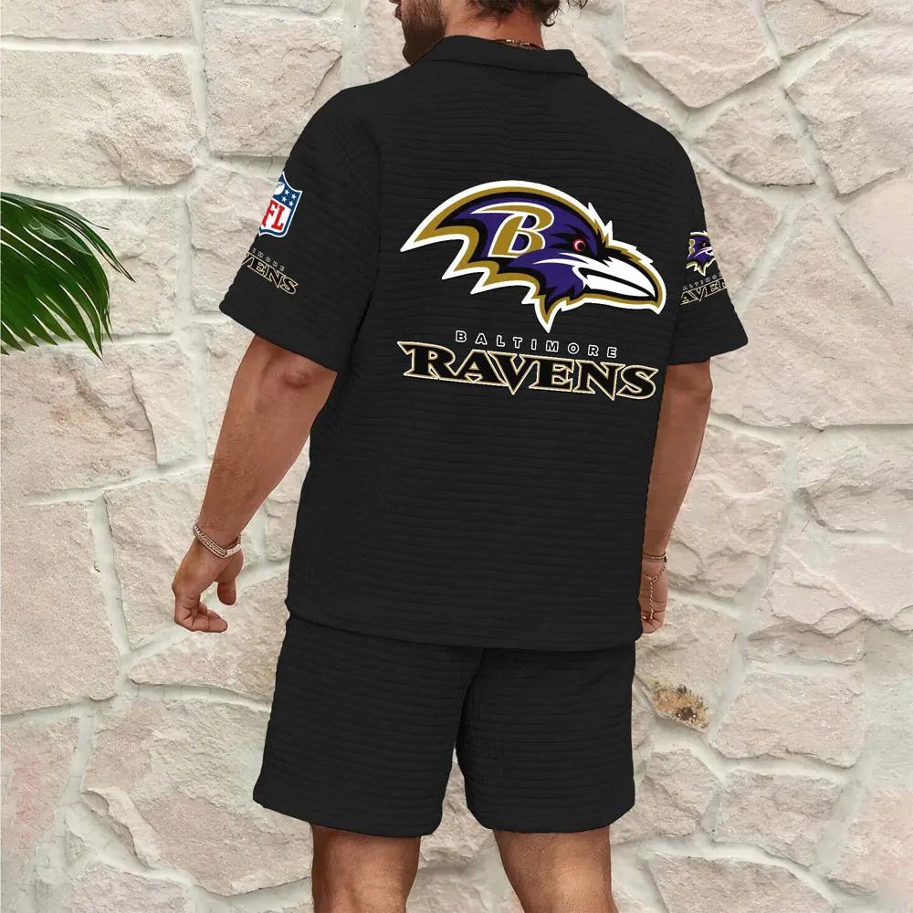 Baltimore Ravens Men’s Waffle Pattern Half Zipper Shirt And Shorts AZBT2DWSS000017