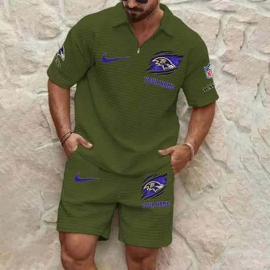 Baltimore Ravens Men’s Waffle Pattern Half Zipper Shirt And Shorts AZBT2DWSS000017
