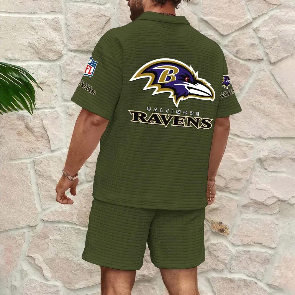 Baltimore Ravens Men’s Waffle Pattern Half Zipper Shirt And Shorts AZBT2DWSS000017