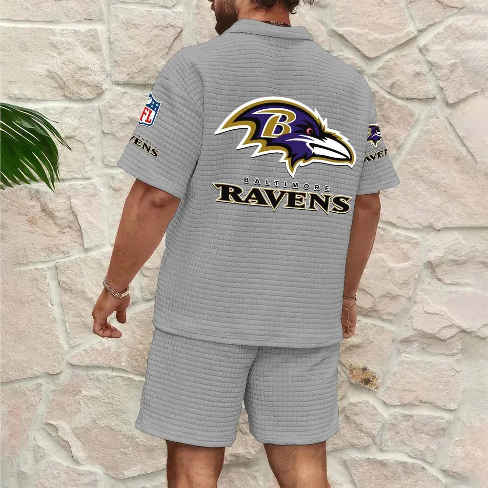 Baltimore Ravens Men’s Waffle Pattern Half Zipper Shirt And Shorts AZBT2DWSS000017