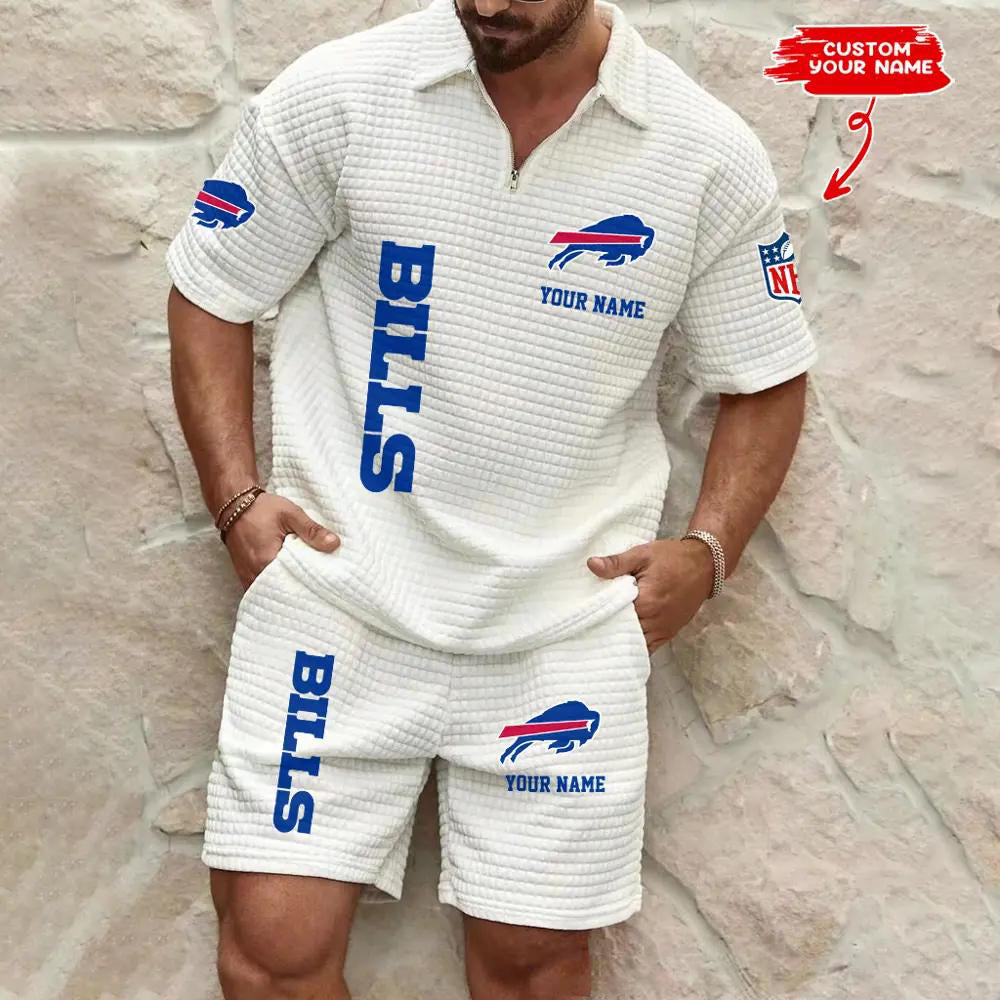 Buffalo Bills Men’s Waffle Pattern Half Zipper Shirt And Shorts AZBT2DWSS000022