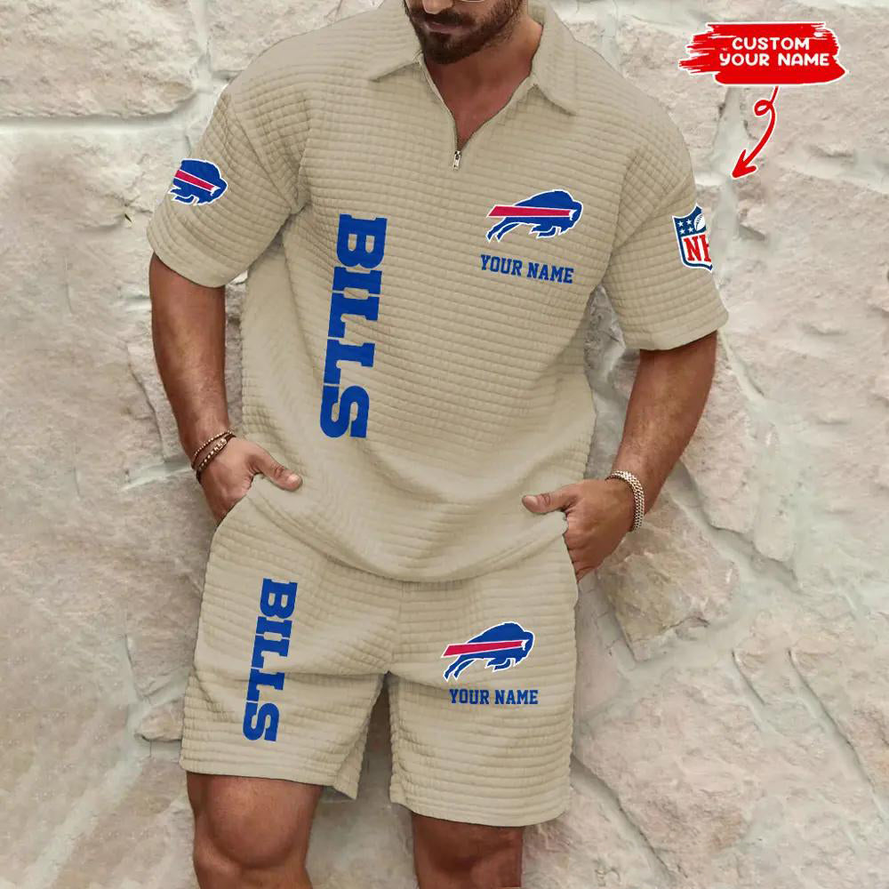 Buffalo Bills Men’s Waffle Pattern Half Zipper Shirt And Shorts AZBT2DWSS000022