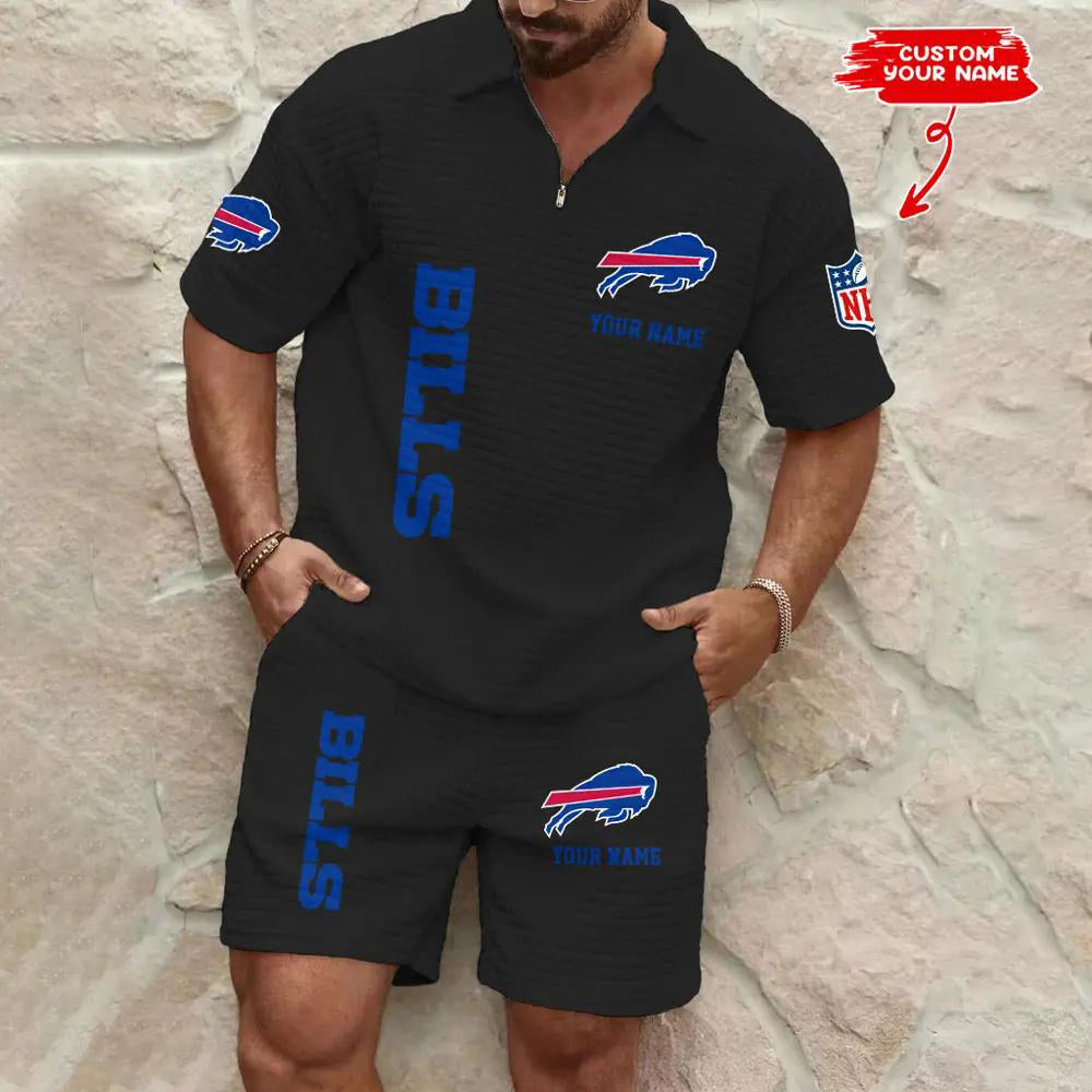 Buffalo Bills Men’s Waffle Pattern Half Zipper Shirt And Shorts AZBT2DWSS000022