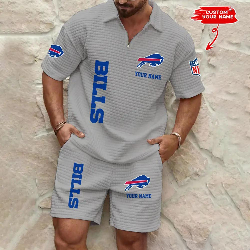 Buffalo Bills Men’s Waffle Pattern Half Zipper Shirt And Shorts AZBT2DWSS000022