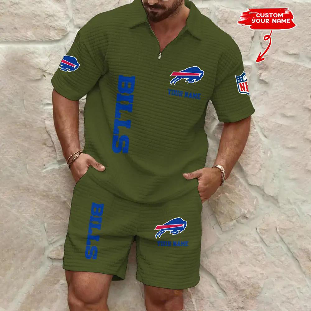 Buffalo Bills Men’s Waffle Pattern Half Zipper Shirt And Shorts AZBT2DWSS000022