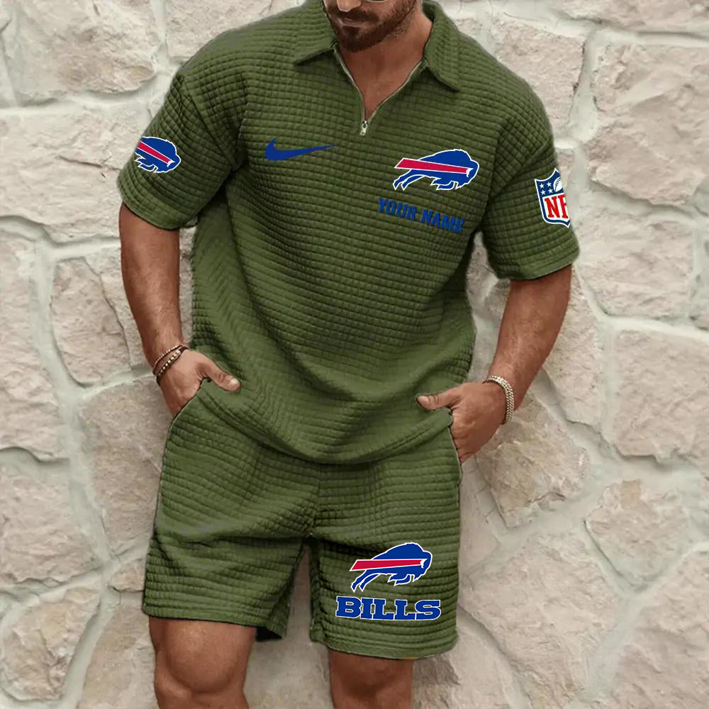 Buffalo Bills Men’s Waffle Pattern Half Zipper Shirt And Shorts AZBT2DWSS000023