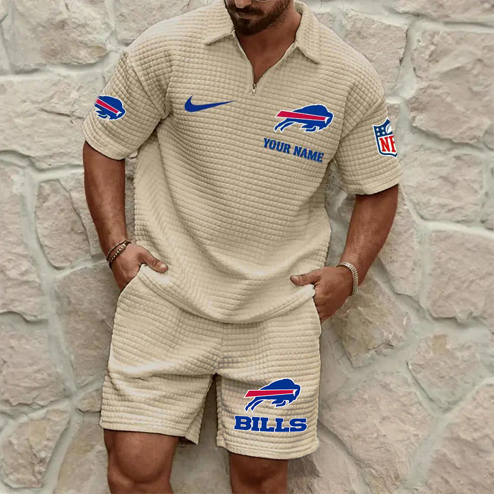 Buffalo Bills Men’s Waffle Pattern Half Zipper Shirt And Shorts AZBT2DWSS000023