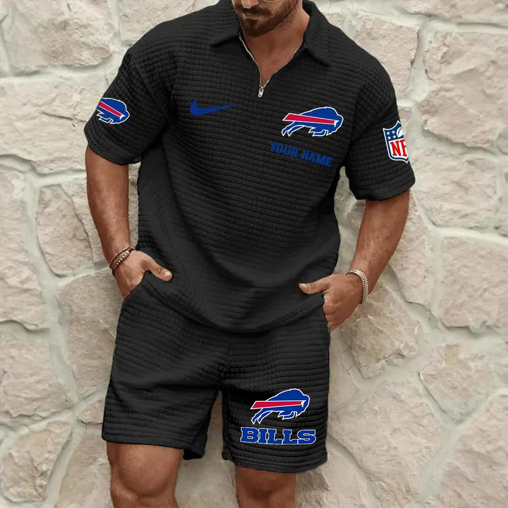 Buffalo Bills Men’s Waffle Pattern Half Zipper Shirt And Shorts AZBT2DWSS000023