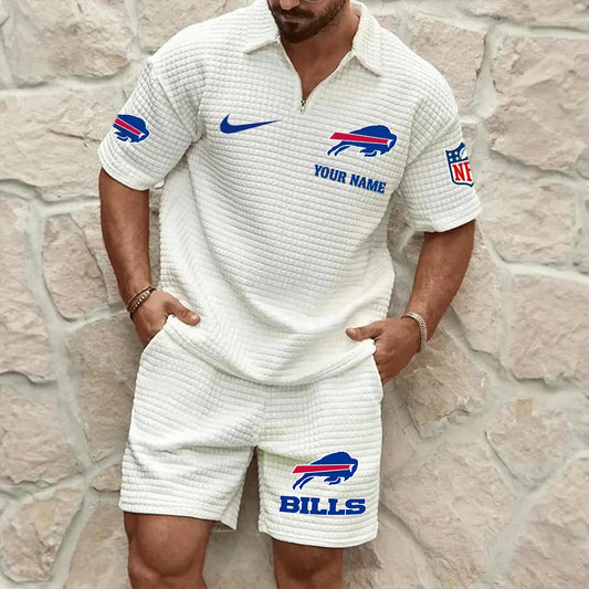 Buffalo Bills Men’s Waffle Pattern Half Zipper Shirt And Shorts AZBT2DWSS000023