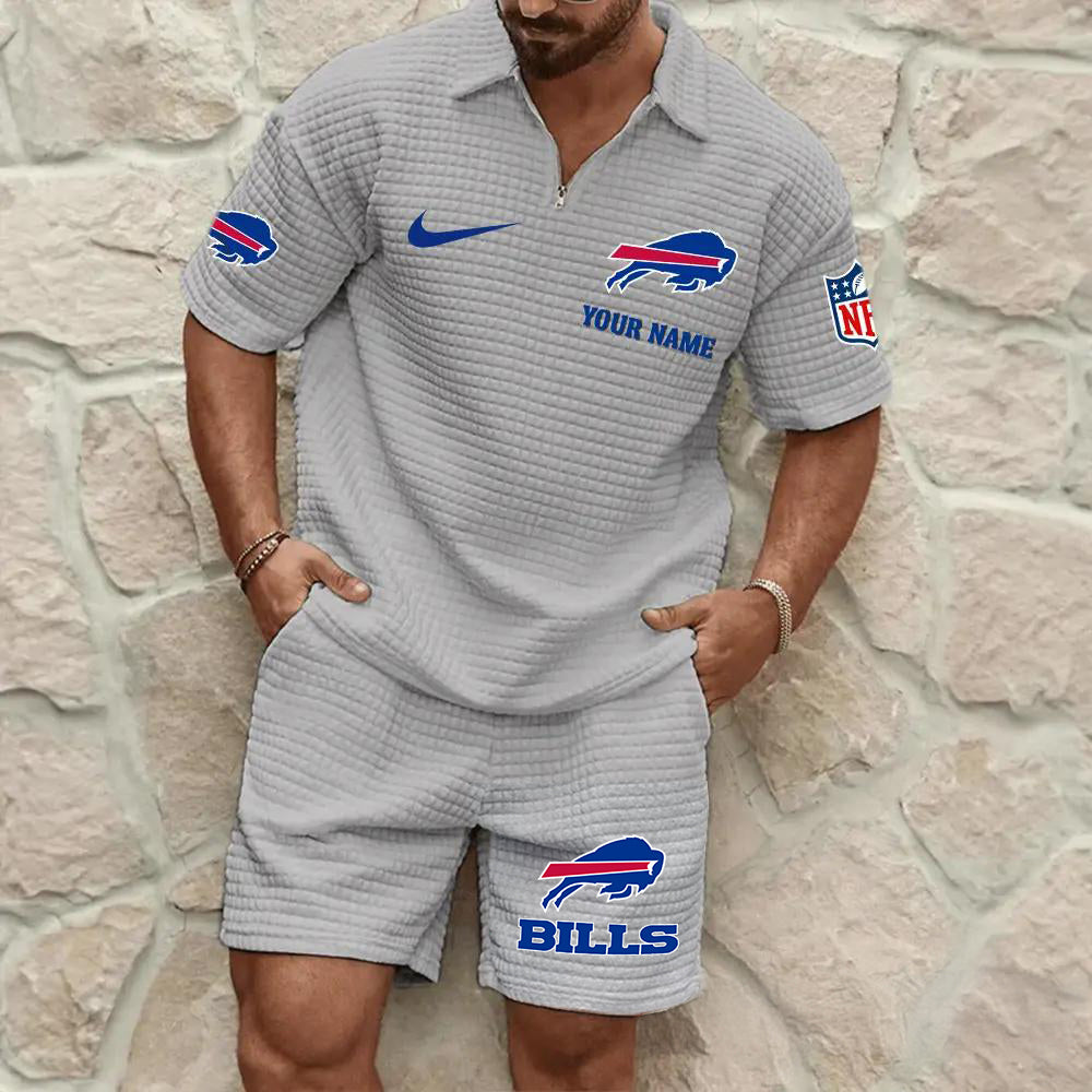 Buffalo Bills Men’s Waffle Pattern Half Zipper Shirt And Shorts AZBT2DWSS000023