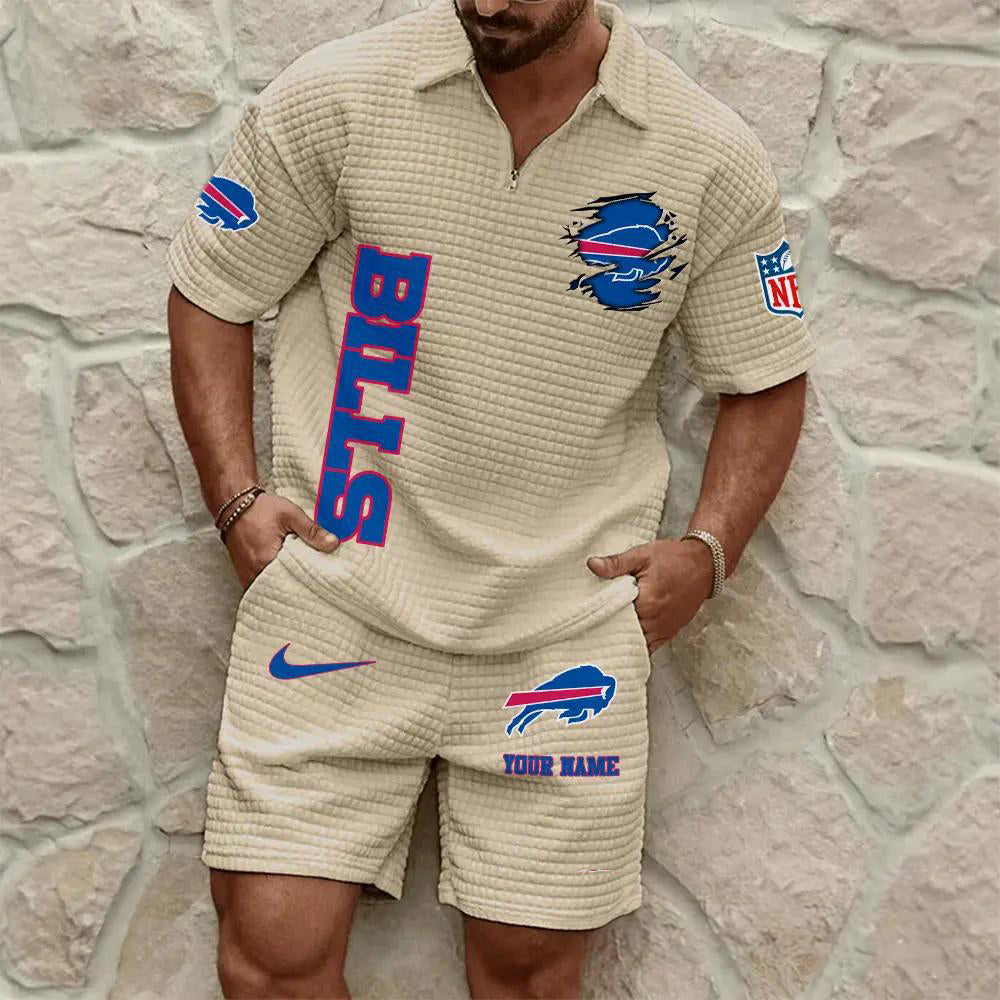 Buffalo Bills Men’s Waffle Pattern Half Zipper Shirt And Shorts AZBT2DWSS000024