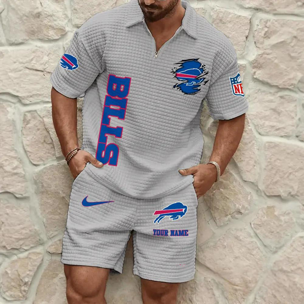 Buffalo Bills Men’s Waffle Pattern Half Zipper Shirt And Shorts AZBT2DWSS000024