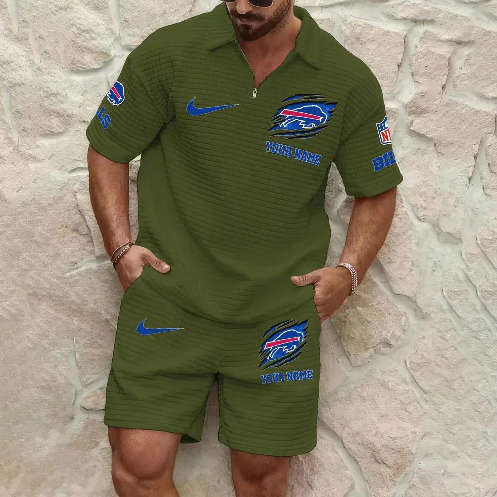 Buffalo Bills Men’s Waffle Pattern Half Zipper Shirt And Shorts AZBT2DWSS000025