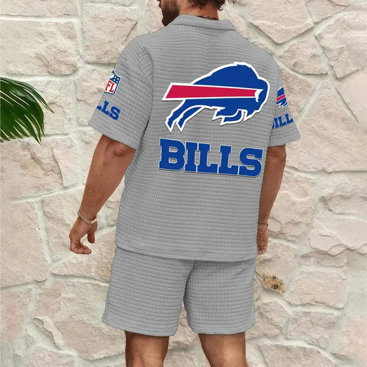 Buffalo Bills Men’s Waffle Pattern Half Zipper Shirt And Shorts AZBT2DWSS000025