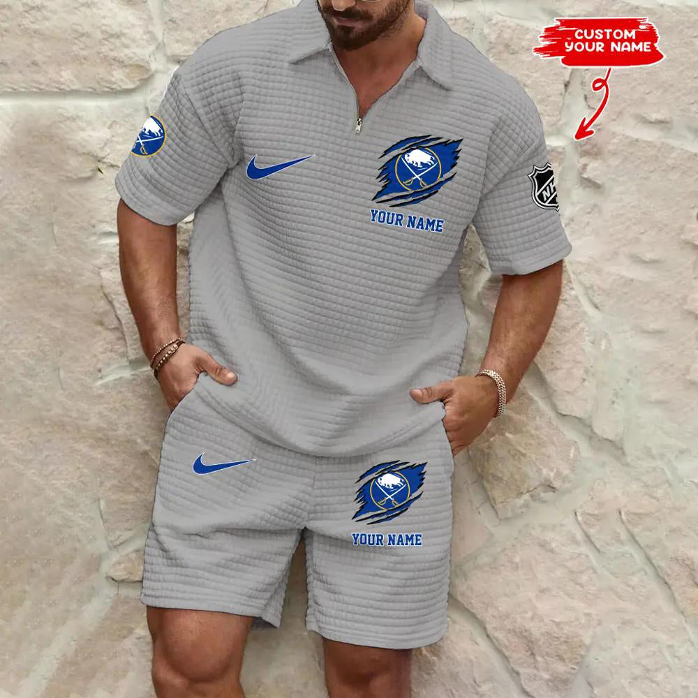 Buffalo Sabres Men’s Waffle Pattern Half Zipper Shirt And Shorts AZBT2DWSS000026