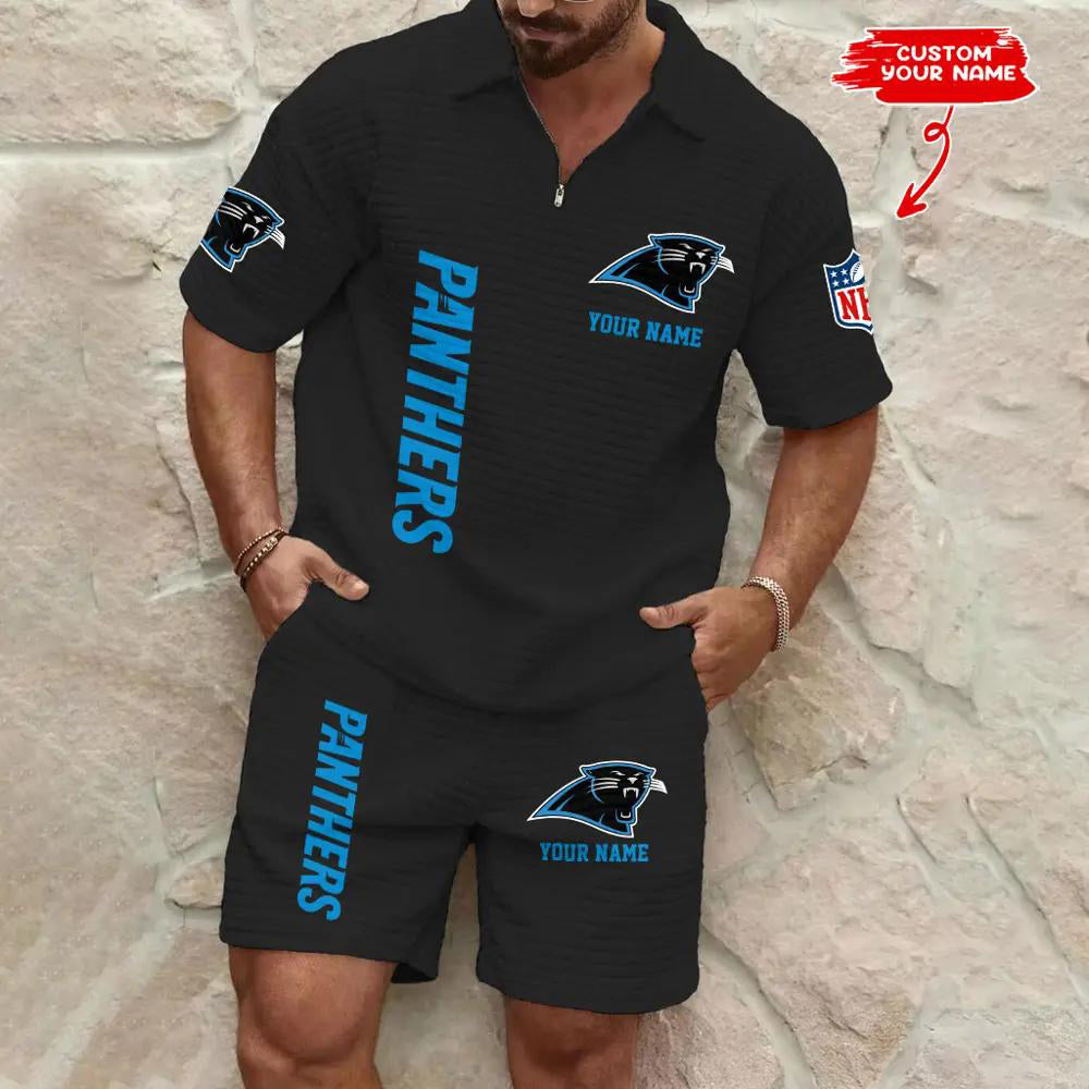 Carolina Panthers Men’s Waffle Pattern Half Zipper Shirt And Shorts AZBT2DWSS000029