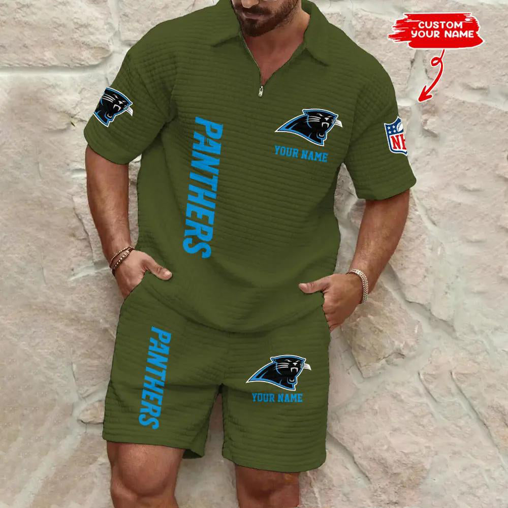 Carolina Panthers Men’s Waffle Pattern Half Zipper Shirt And Shorts AZBT2DWSS000029