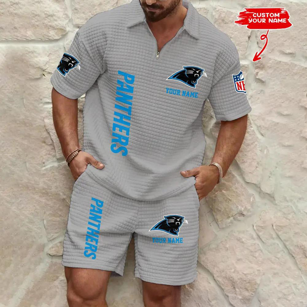 Carolina Panthers Men’s Waffle Pattern Half Zipper Shirt And Shorts AZBT2DWSS000029