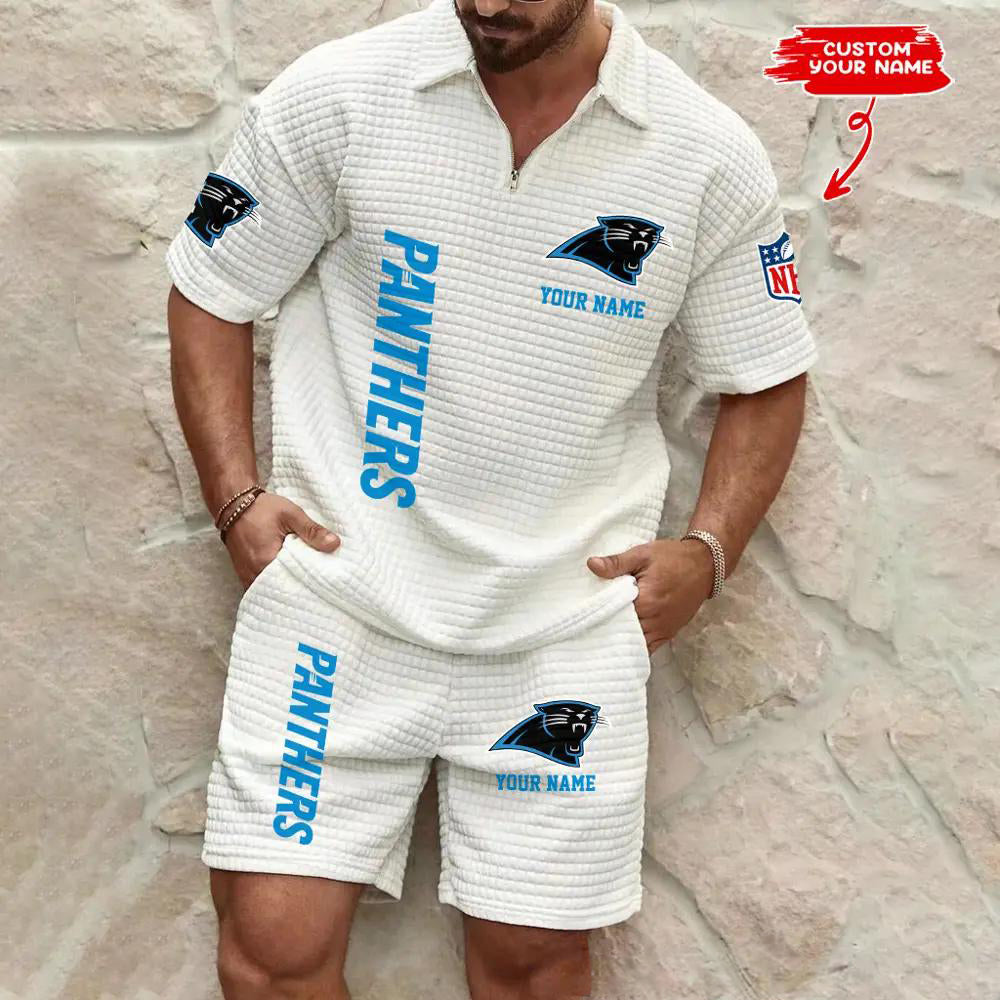 Carolina Panthers Men’s Waffle Pattern Half Zipper Shirt And Shorts AZBT2DWSS000029