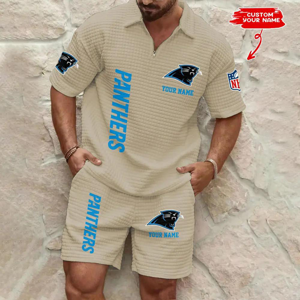 Carolina Panthers Men’s Waffle Pattern Half Zipper Shirt And Shorts AZBT2DWSS000029