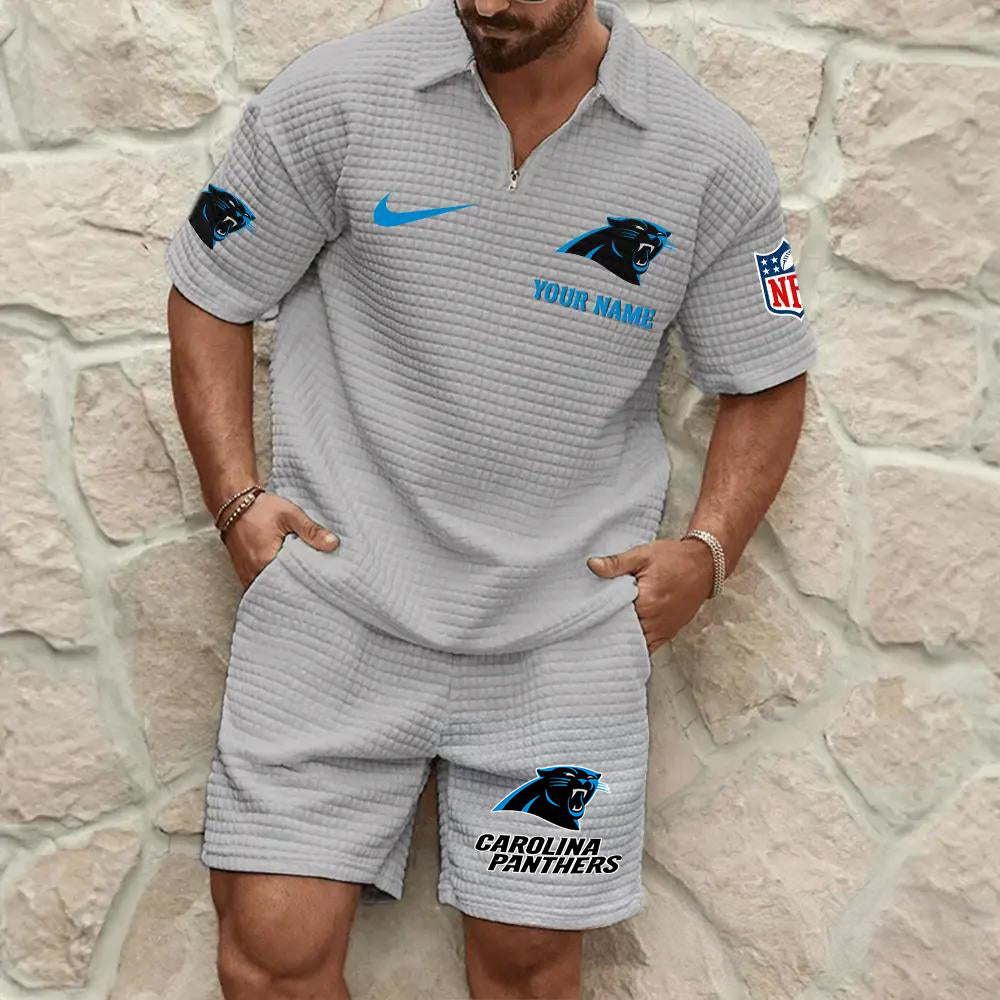 Carolina Panthers Men’s Waffle Pattern Half Zipper Shirt And Shorts AZBT2DWSS000030