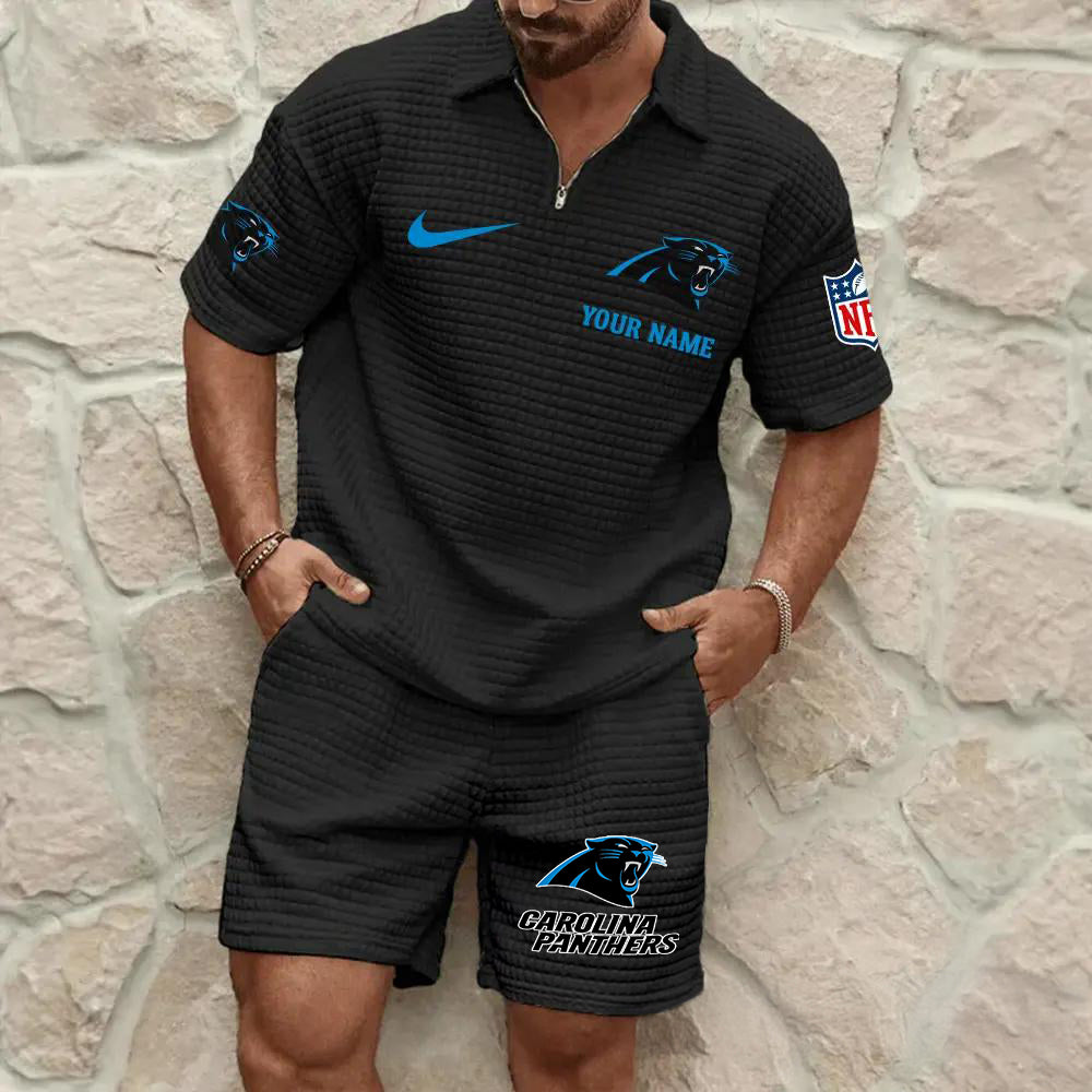 Carolina Panthers Men’s Waffle Pattern Half Zipper Shirt And Shorts AZBT2DWSS000030