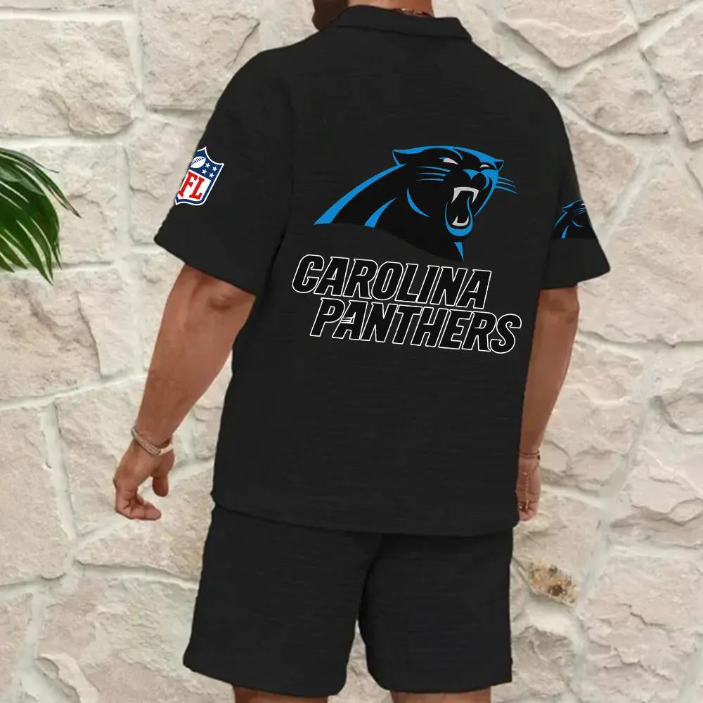Carolina Panthers Men’s Waffle Pattern Half Zipper Shirt And Shorts AZBT2DWSS000030
