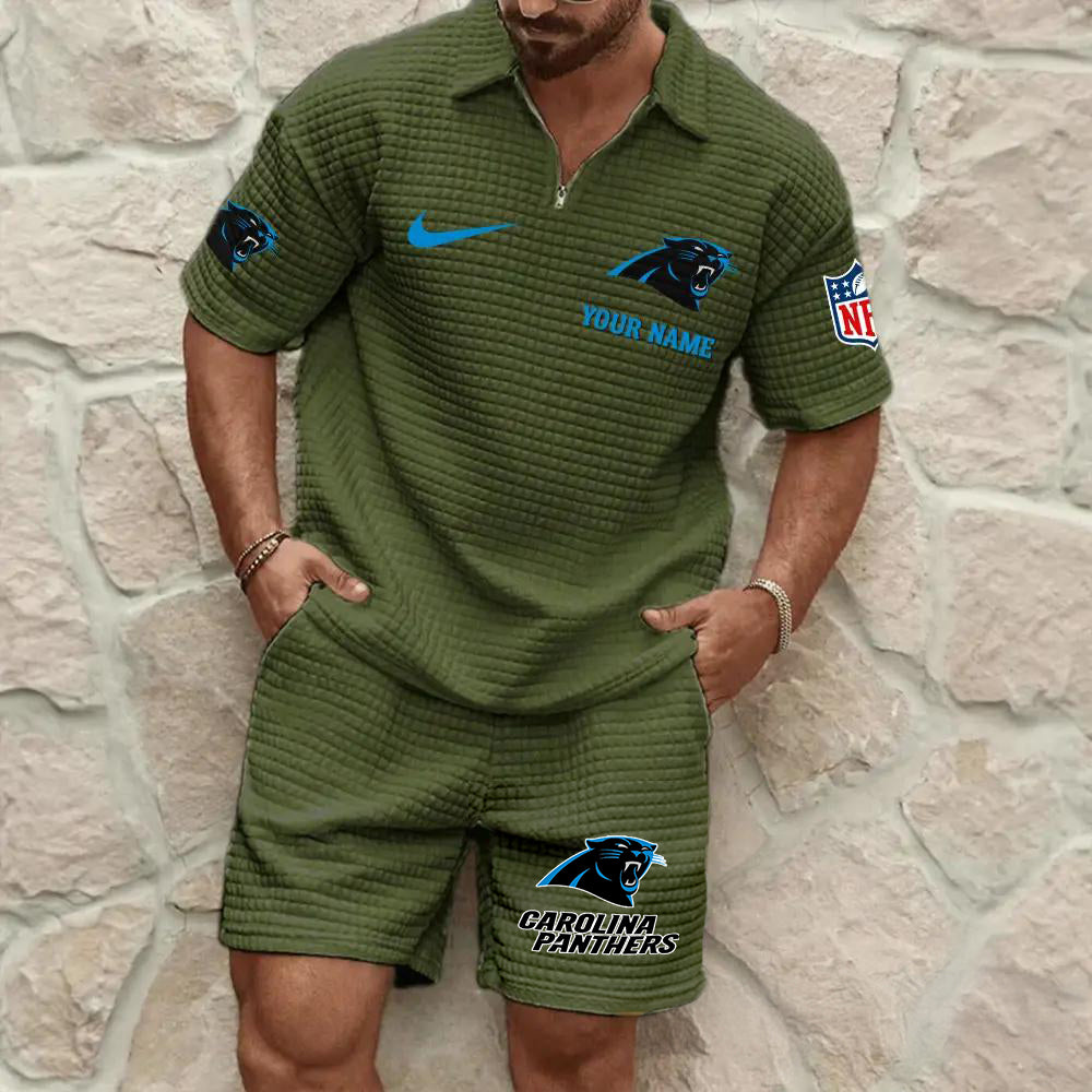 Carolina Panthers Men’s Waffle Pattern Half Zipper Shirt And Shorts AZBT2DWSS000030