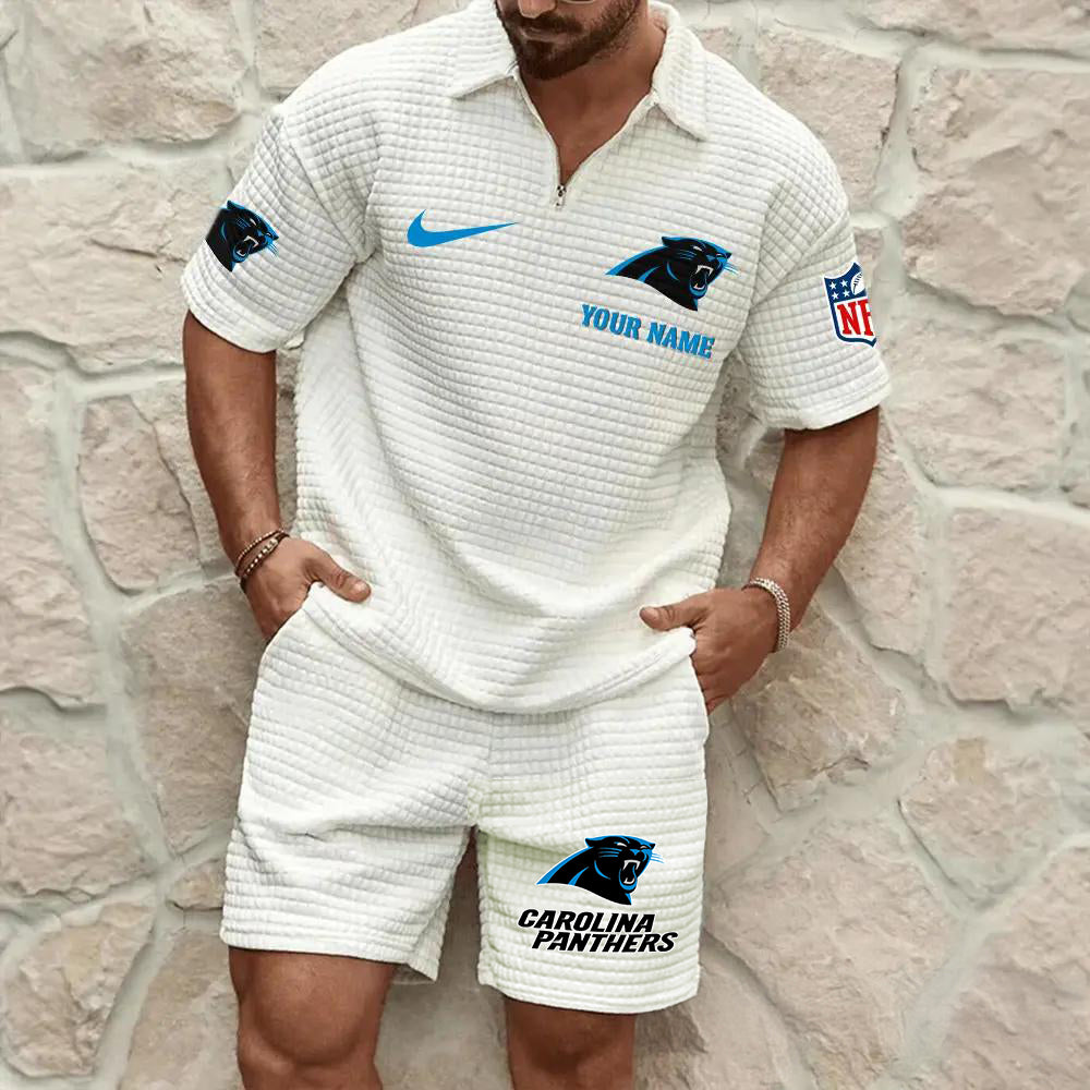 Carolina Panthers Men’s Waffle Pattern Half Zipper Shirt And Shorts AZBT2DWSS000030