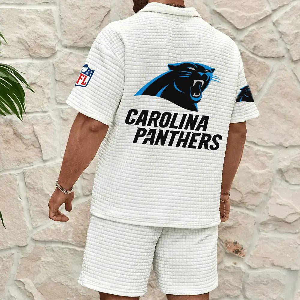 Carolina Panthers Men’s Waffle Pattern Half Zipper Shirt And Shorts AZBT2DWSS000030