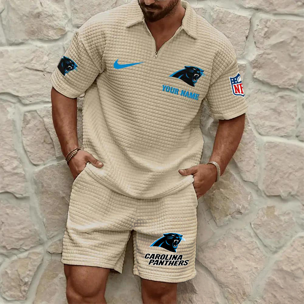Carolina Panthers Men’s Waffle Pattern Half Zipper Shirt And Shorts AZBT2DWSS000030