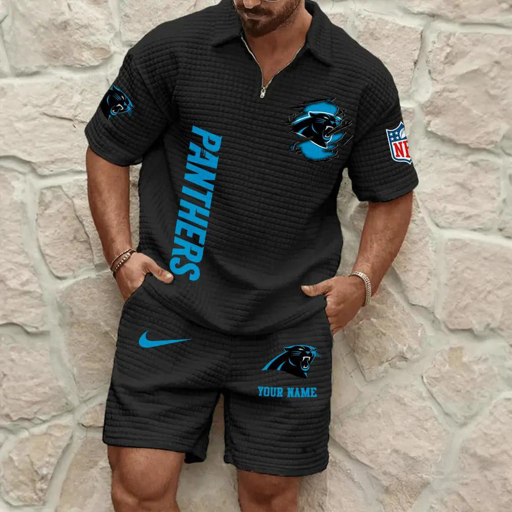 Carolina Panthers Men’s Waffle Pattern Half Zipper Shirt And Shorts AZBT2DWSS000031